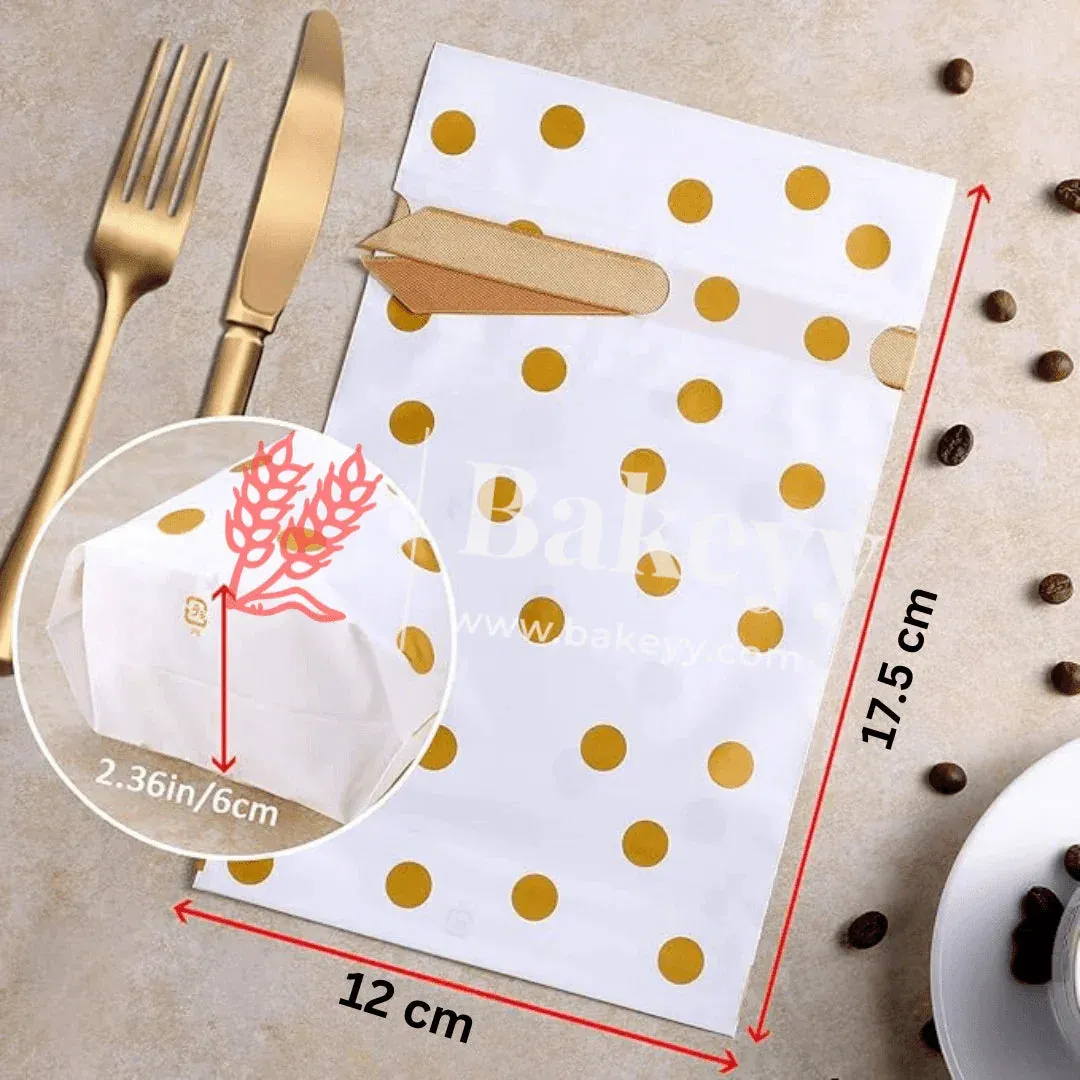 Gold Big Dots Plastic Stand Up Treat Favor Bags Gift Wrapper Bags for Candy Cookie Chocolate | Pack of 50