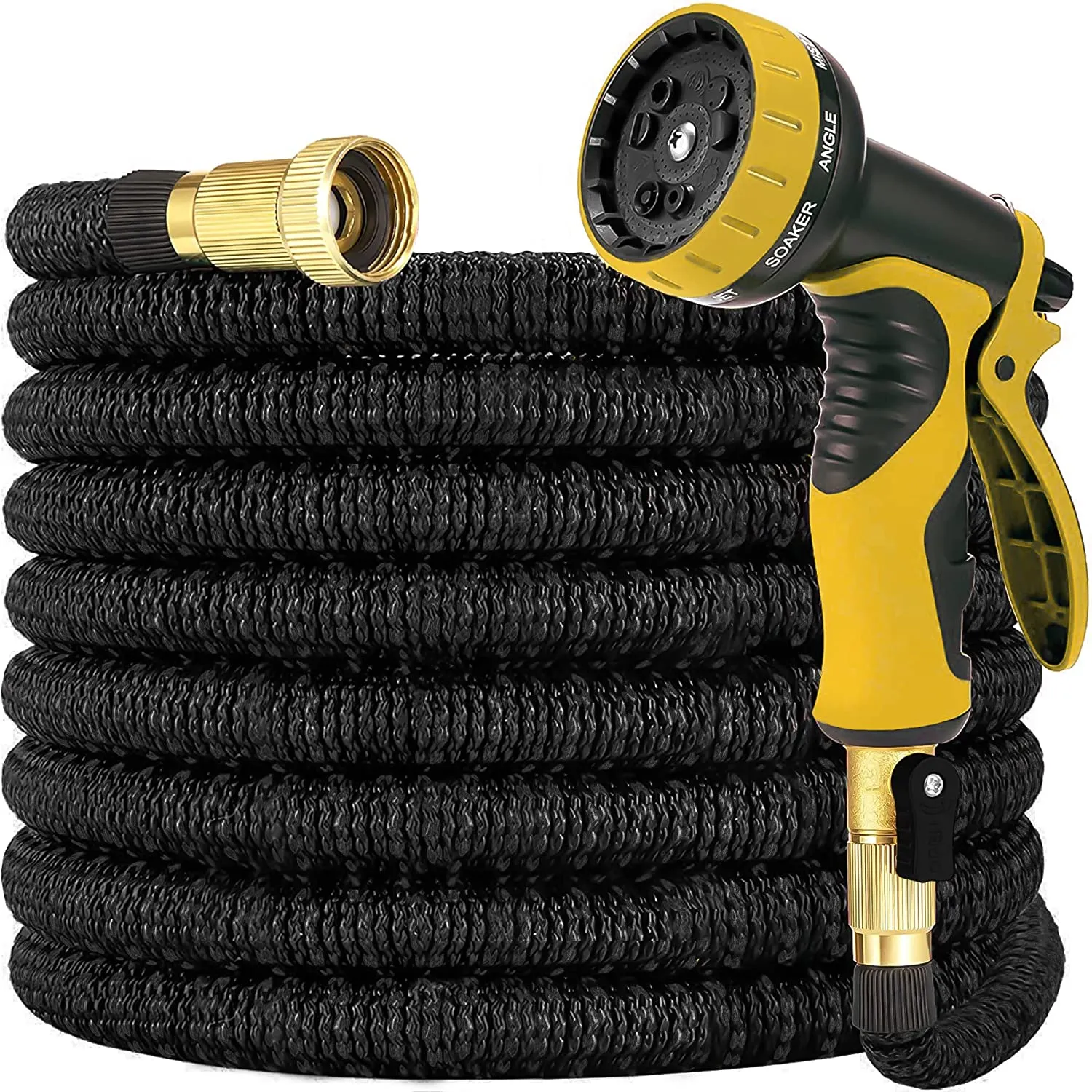 Golden Garden Expandable Garden Hose 50 ft Flexible Garden Hose Durable 3-Layers Latex and 10 Function Garden Hose Nozzle Black Green Strong Water Hose Non Kink Solid Fittings Premium Rubber Hose