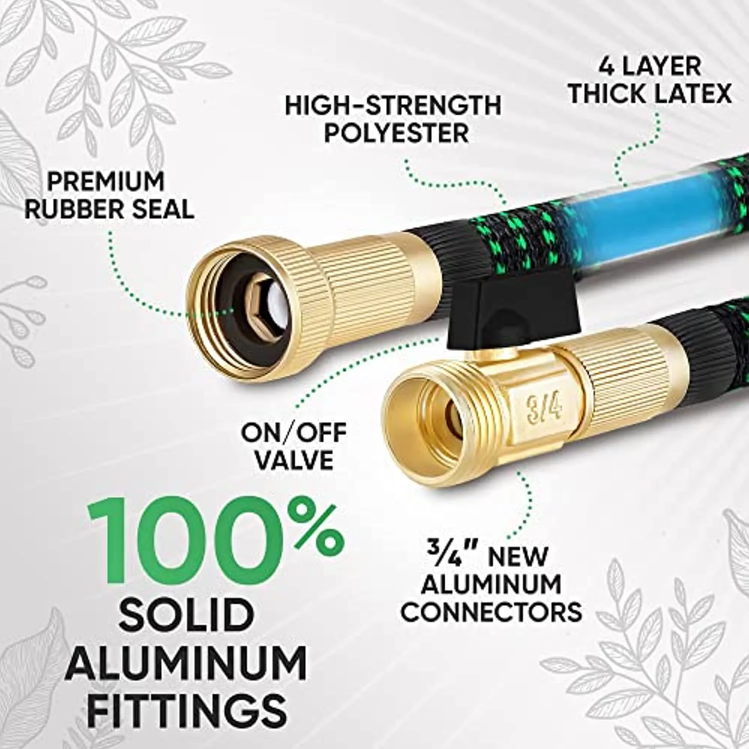 Golden Garden Expandable Garden Hose 50 ft Flexible Garden Hose Durable 3-Layers Latex and 10 Function Garden Hose Nozzle Black Green Strong Water Hose Non Kink Solid Fittings Premium Rubber Hose