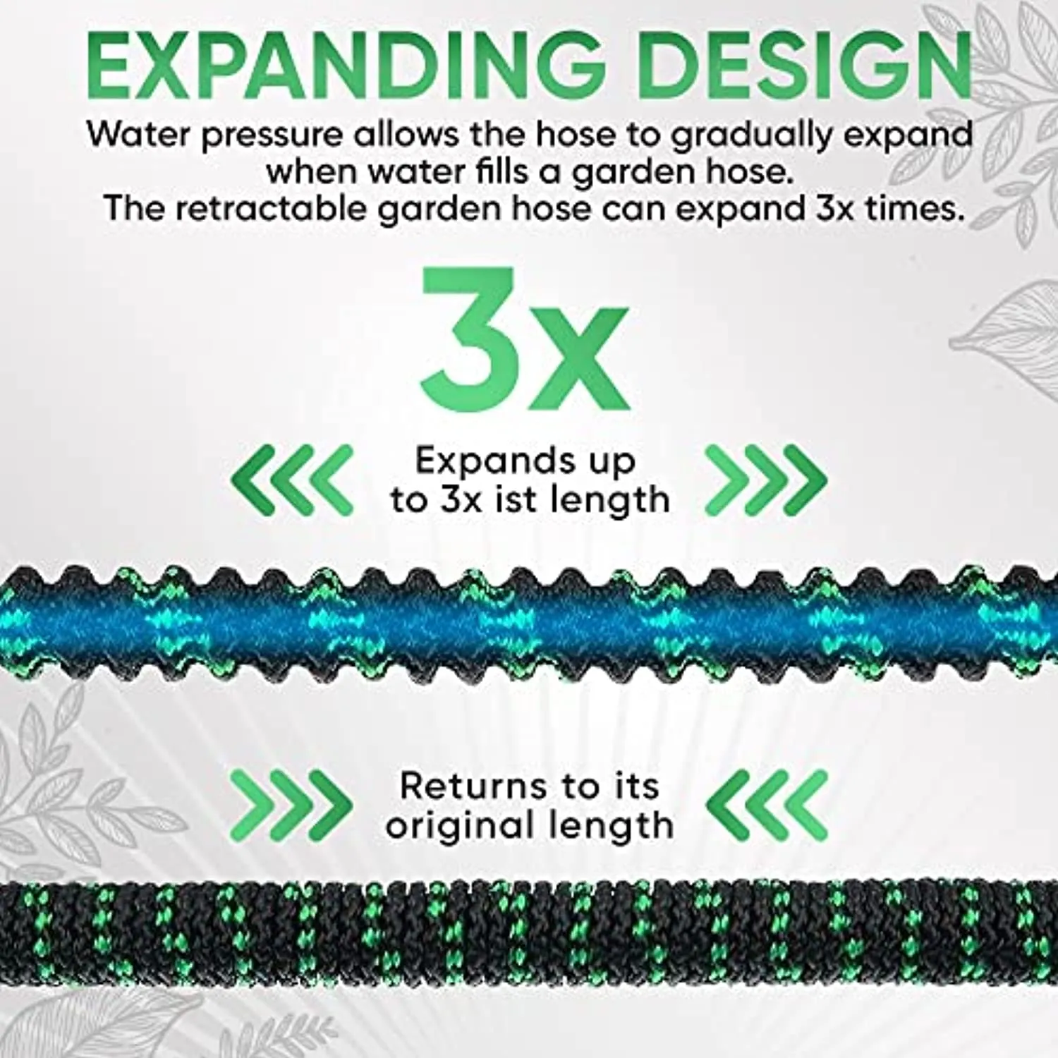 Golden Garden Expandable Garden Hose 50 ft Flexible Garden Hose Durable 3-Layers Latex and 10 Function Garden Hose Nozzle Black Green Strong Water Hose Non Kink Solid Fittings Premium Rubber Hose