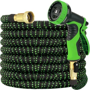 Golden Garden Expandable Garden Hose 50 ft Flexible Garden Hose Durable 3-Layers Latex and 10 Function Garden Hose Nozzle Black Green Strong Water Hose Non Kink Solid Fittings Premium Rubber Hose