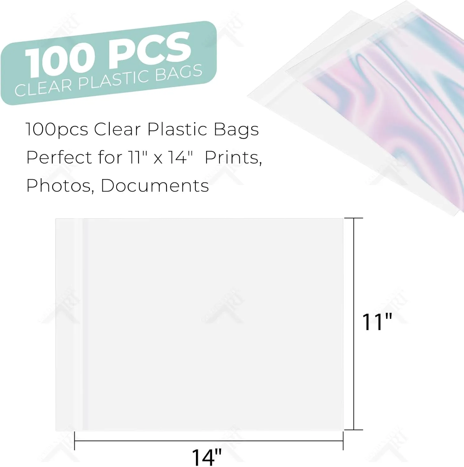 Golden State Art, 100 Pack 11x14 Inches Acid-Free Crystal Clear Sleeves Storage Bags, Resealable Cellophane Bags for 11x14 Photos/Artworks/Mat Matting