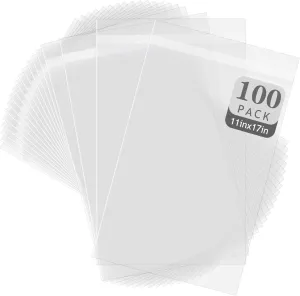 Golden State Art, 100 Pack Clear Bags for 11x17 Mats, Pictures, Acid-Free, 11 3/7"x17 1/2"