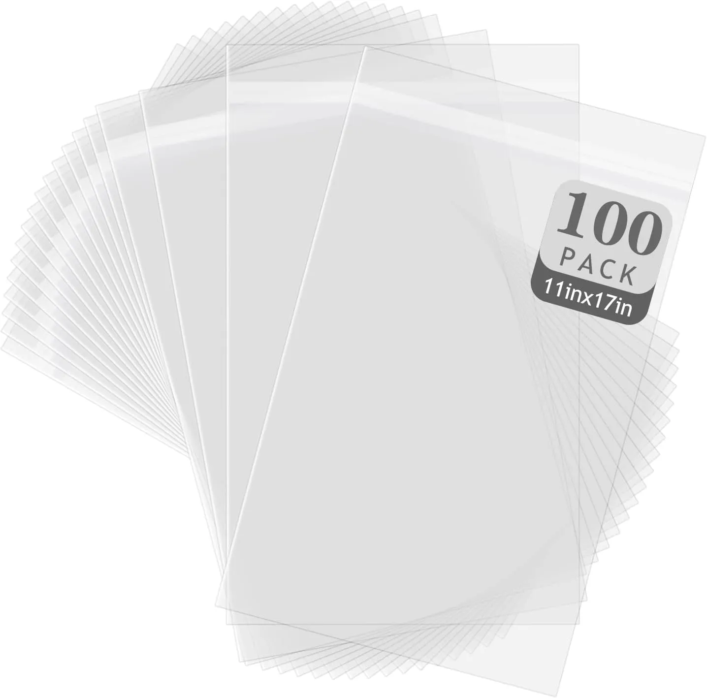 Golden State Art, 100 Pack Clear Bags for 11x17 Mats, Pictures, Acid-Free, 11 3/7"x17 1/2"