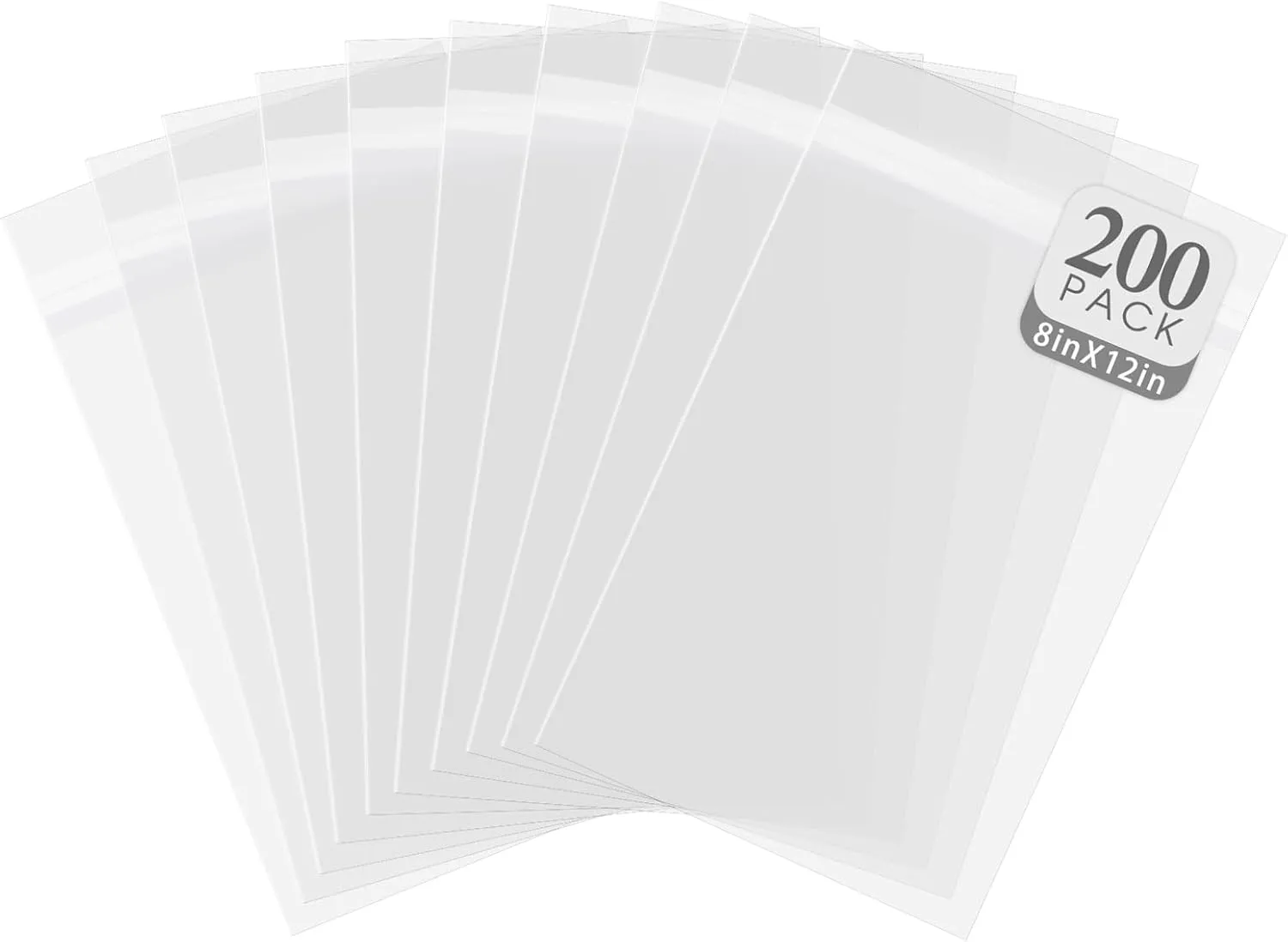 Golden State Art, 8"x 12" Acid-Free Crystal Clear Sleeves Storage Bags Fits 8x12 Prints, Photos, Packaging Clothing (Bag Size: 8 7/16 x 12 1/4 inches|200 Pack)