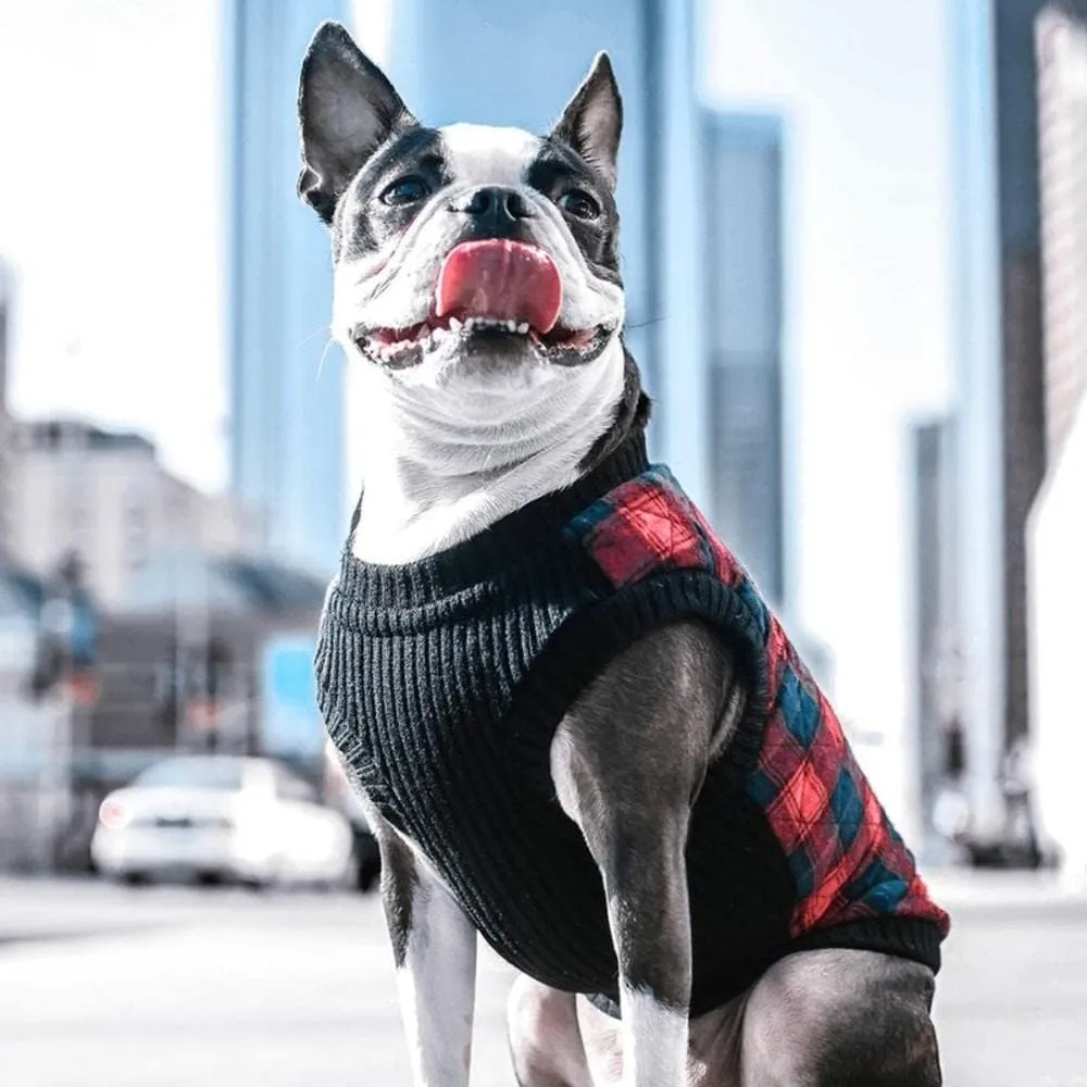 Gooby - Fashion Vest, Small Dog Sweater Bomber Jacket Coat with Stretchable Chest, Navy Check, Large