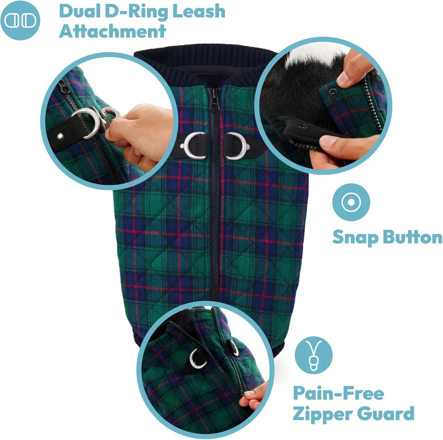Gooby - Fashion Vest, Small Dog Sweater Bomber Jacket Coat with Stretchable Chest, Navy Check, Large