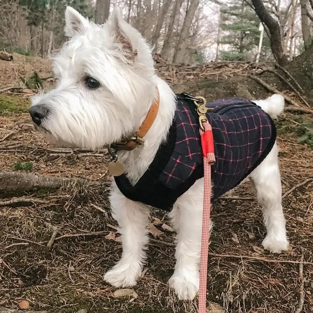 Gooby - Fashion Vest, Small Dog Sweater Bomber Jacket Coat with Stretchable Chest, Navy Check, Large