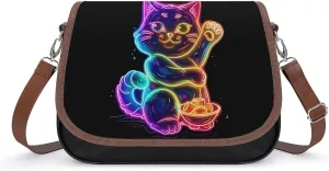 Good Luck Cat Women's Crossbody Bags PU Leather Shoulder Bag Handbag Purse Messenger Bag with Shoulder Strap
