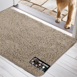 GORILLA GRIP Ultra Absorbent Grippy Doormat for Muddy Dog Paws, 70x24 Machine Washable Soakstopper Rugs Cleaner Floors, Bed Mat for Dirty Dogs, Indoor Entrance Door Rug Pet Bed Mats Beige