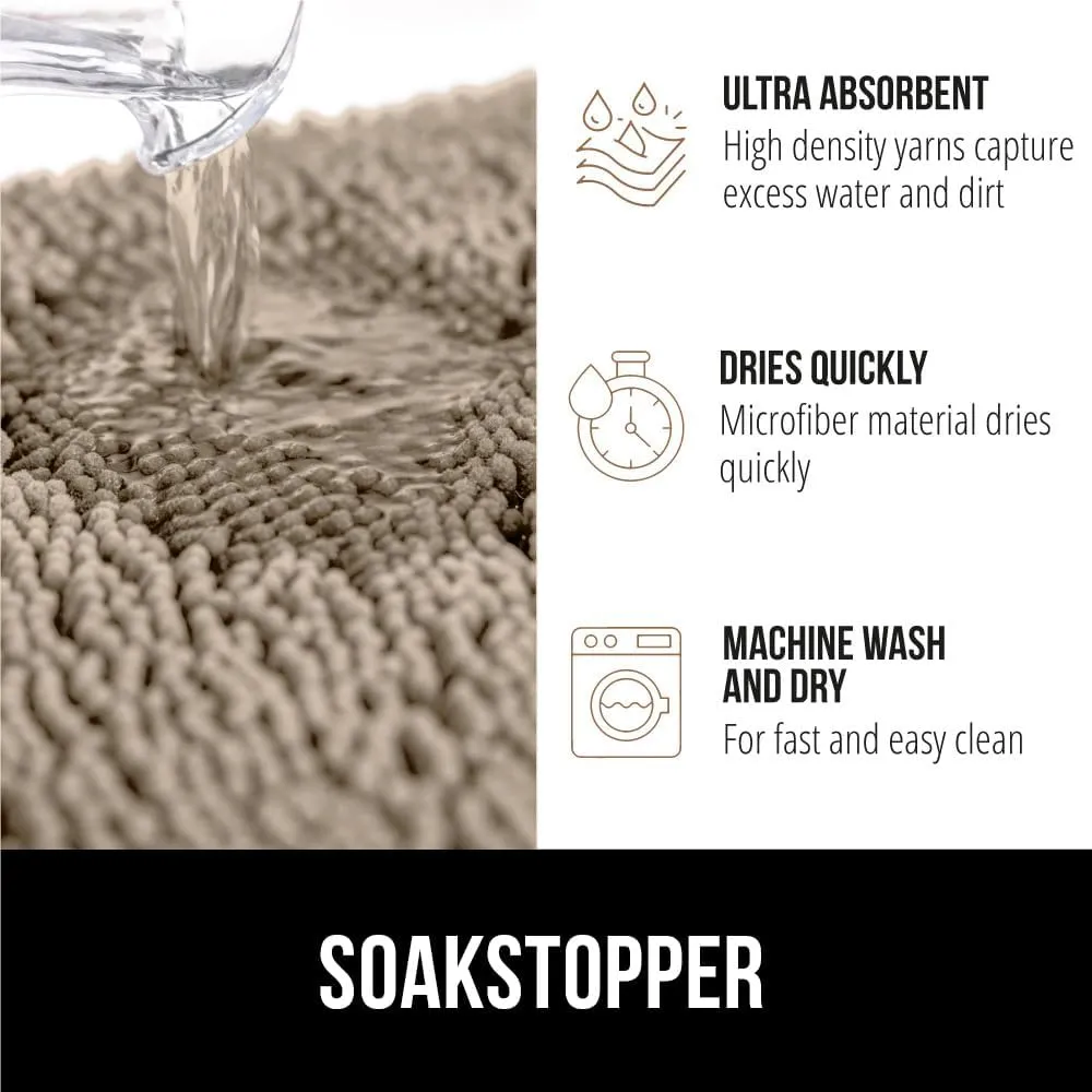 GORILLA GRIP Ultra Absorbent Grippy Doormat for Muddy Dog Paws, 70x24 Machine Washable Soakstopper Rugs Cleaner Floors, Bed Mat for Dirty Dogs, Indoor Entrance Door Rug Pet Bed Mats Beige