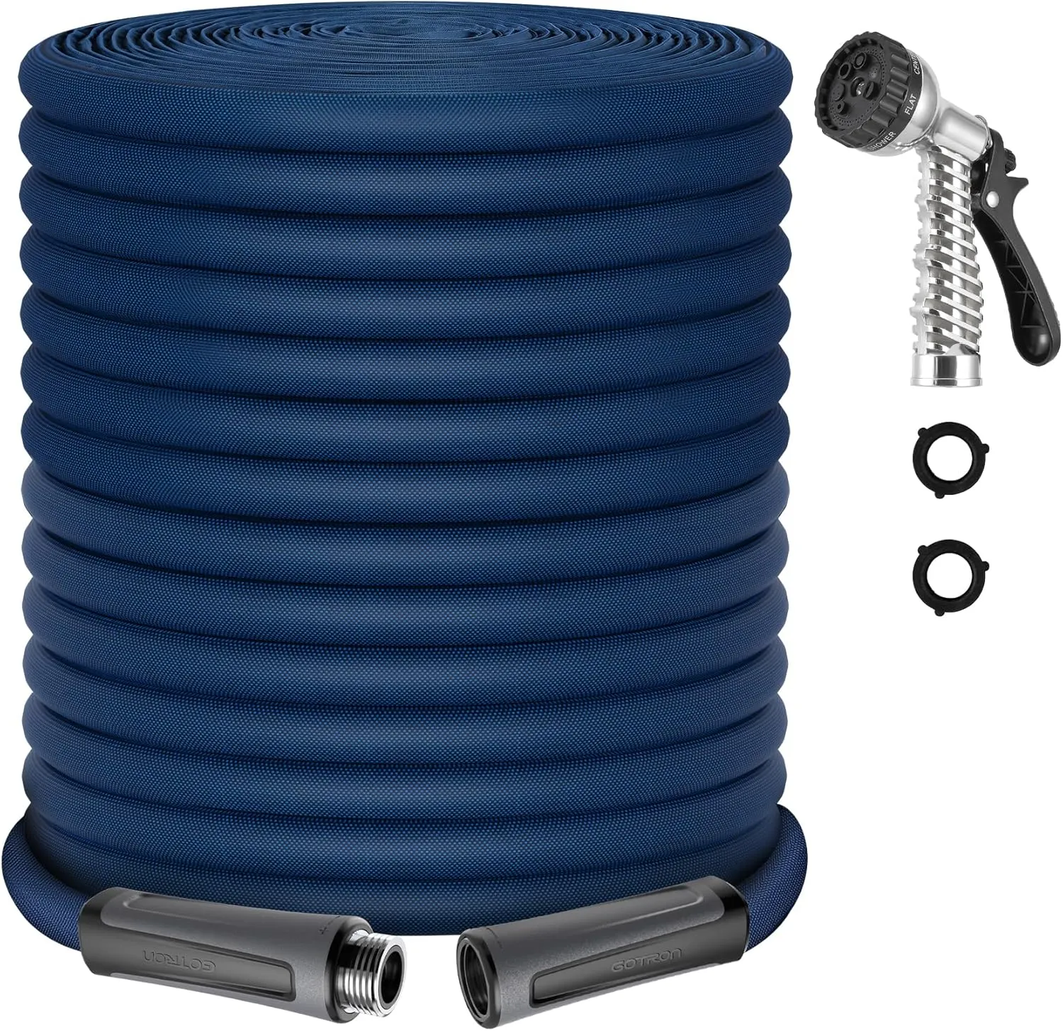 Gotron Garden Hose 100ft, Non-Expanding Lightweight Water Hose with 7 Function Nozzle & 360°Swivel Grip, Flexible, Kink-Free, Wear-Resistant, Leak-Proof, 3/4" Thickened Connector, Yard, Garden