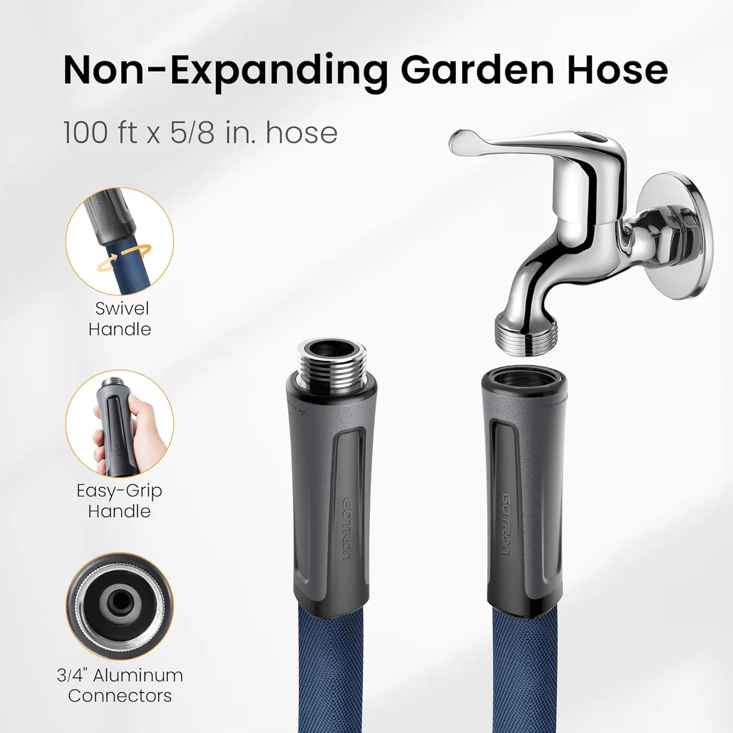 Gotron Garden Hose 100ft, Non-Expanding Lightweight Water Hose with 7 Function Nozzle & 360°Swivel Grip, Flexible, Kink-Free, Wear-Resistant, Leak-Proof, 3/4" Thickened Connector, Yard, Garden