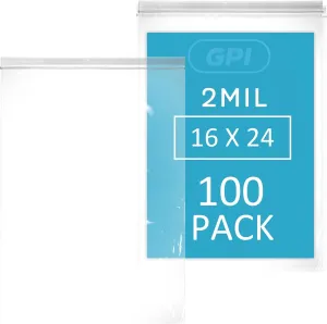 GPI - 16" X 24" Extra Large Reclosable Zip Bags - Pack Of 100-2 Mil Thick, Clear Plastic Zipper Lock Bags, Strong & Durable Resealable Poly Baggies For Clothing, Travel, Storage & Packaging.