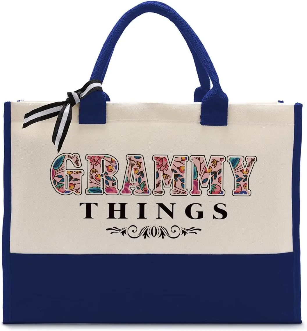 Grammy Gift, Grammy Things Tote Bag, Canvas Tote Bag for Gifting, Women Cotton Canvas Bag, Grammy Stuff Bag, Novelty Grammy Gift for Mother's Day Birthday Christmas, Reusable Shopping Bag Gift C1