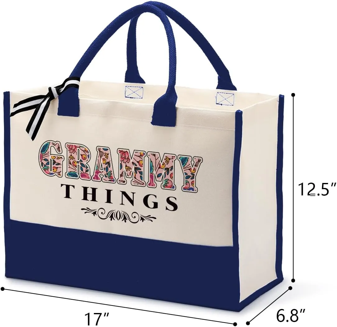 Grammy Gift, Grammy Things Tote Bag, Canvas Tote Bag for Gifting, Women Cotton Canvas Bag, Grammy Stuff Bag, Novelty Grammy Gift for Mother's Day Birthday Christmas, Reusable Shopping Bag Gift C1
