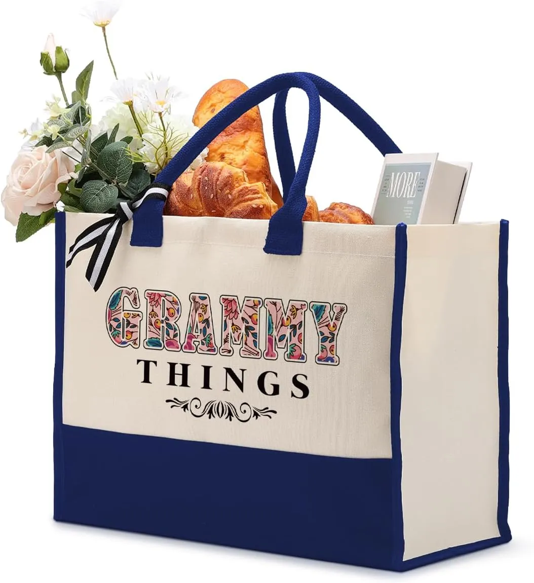Grammy Gift, Grammy Things Tote Bag, Canvas Tote Bag for Gifting, Women Cotton Canvas Bag, Grammy Stuff Bag, Novelty Grammy Gift for Mother's Day Birthday Christmas, Reusable Shopping Bag Gift C1