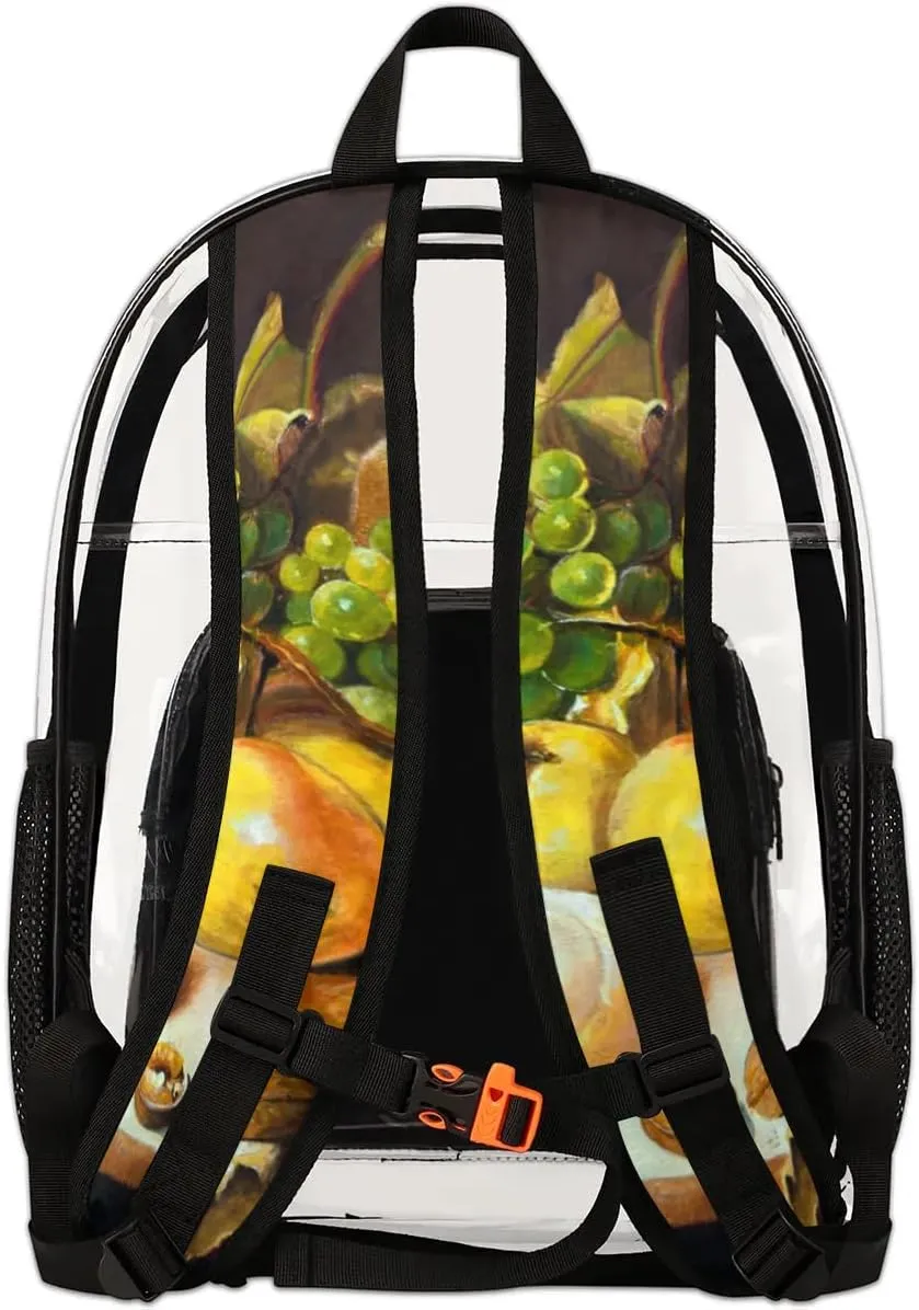 Grape Fruits Painting Clear Backpack Stadium Approved Heavy Duty Transparent Backpack for Women Men Large PVC See Through Bag for Sports Event Concert Festival Work Travel
