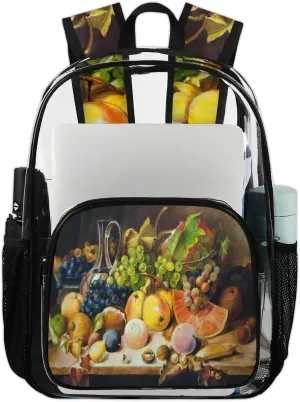 Grape Fruits Painting Clear Backpack Stadium Approved Heavy Duty Transparent Backpack for Women Men Large PVC See Through Bag for Sports Event Concert Festival Work Travel