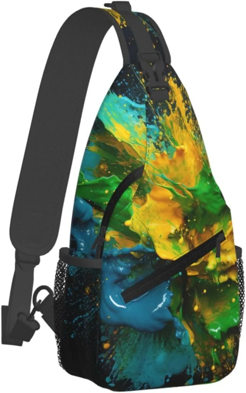 Green and Yellow Color Collision Sling Bag Crossbody Bag for Women Men Sling Backpack Chest Bag for Hiking Travel