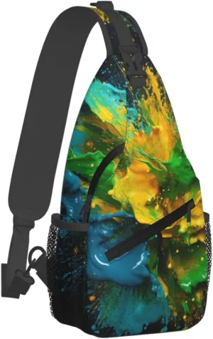 Green and Yellow Color Collision Sling Bag Crossbody Bag for Women Men Sling Backpack Chest Bag for Hiking Travel