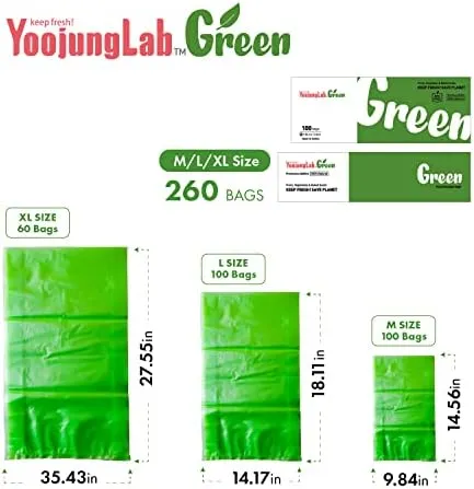 Green, Food Storage Bags, M L size" 200bags, Keep Fresh Produce Bags, Food Saver Storage for Fruits, Vegetables, Flowers, BPA FREE, HDPE, Green-Bag, Plastic Bread Bags, Eco-Friendly