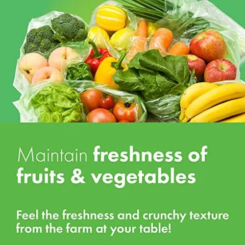 Green, Food Storage Bags, M L size" 200bags, Keep Fresh Produce Bags, Food Saver Storage for Fruits, Vegetables, Flowers, BPA FREE, HDPE, Green-Bag, Plastic Bread Bags, Eco-Friendly