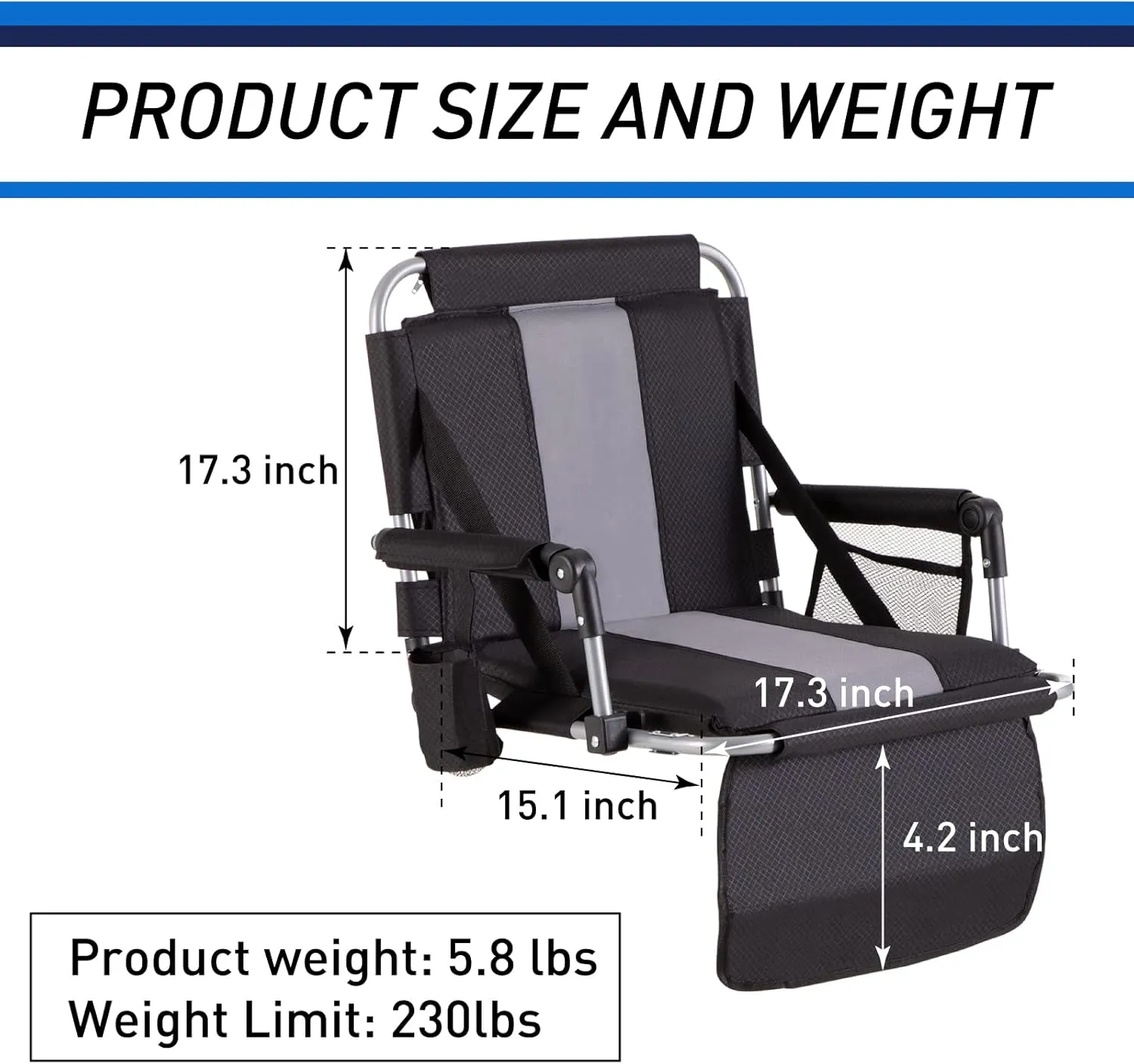 GREEN PARTY Stadium Seat for Bleachers Portable Outdoor Floor Folding Stadium Chair with Armrest, Back Support, Cup Holder, Mesh Bag and Hide Hooks