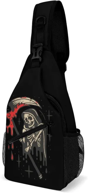Grim Reaper Fashion Chest Bag for Men Small Sling Bag Backpack Crossbody Travel Hiking Daypack