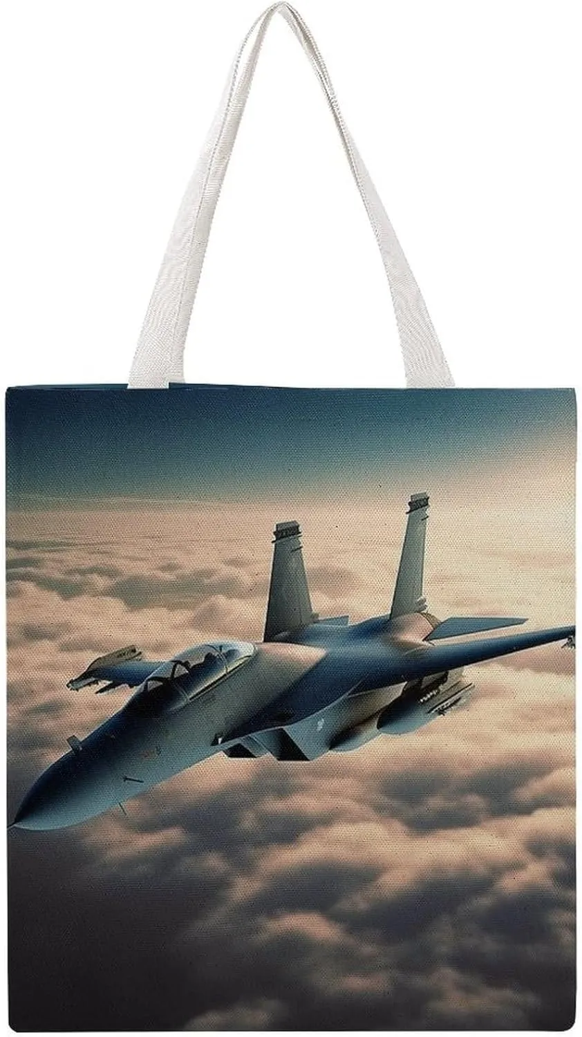Grocery Bags Aircraft Fighter Jets Bag for Women Lightweight Beach Bag Shoulder Bags for Travel Shopping Work Handbag