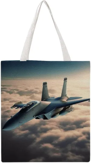 Grocery Bags Aircraft Fighter Jets Bag for Women Lightweight Beach Bag Shoulder Bags for Travel Shopping Work Handbag
