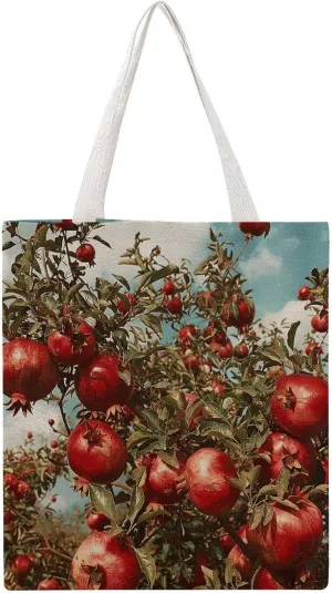 Grocery Bags Pomegranate Tree Bag for Women Lightweight Beach Bag Shoulder Bags for Travel Shopping Work Handbag
