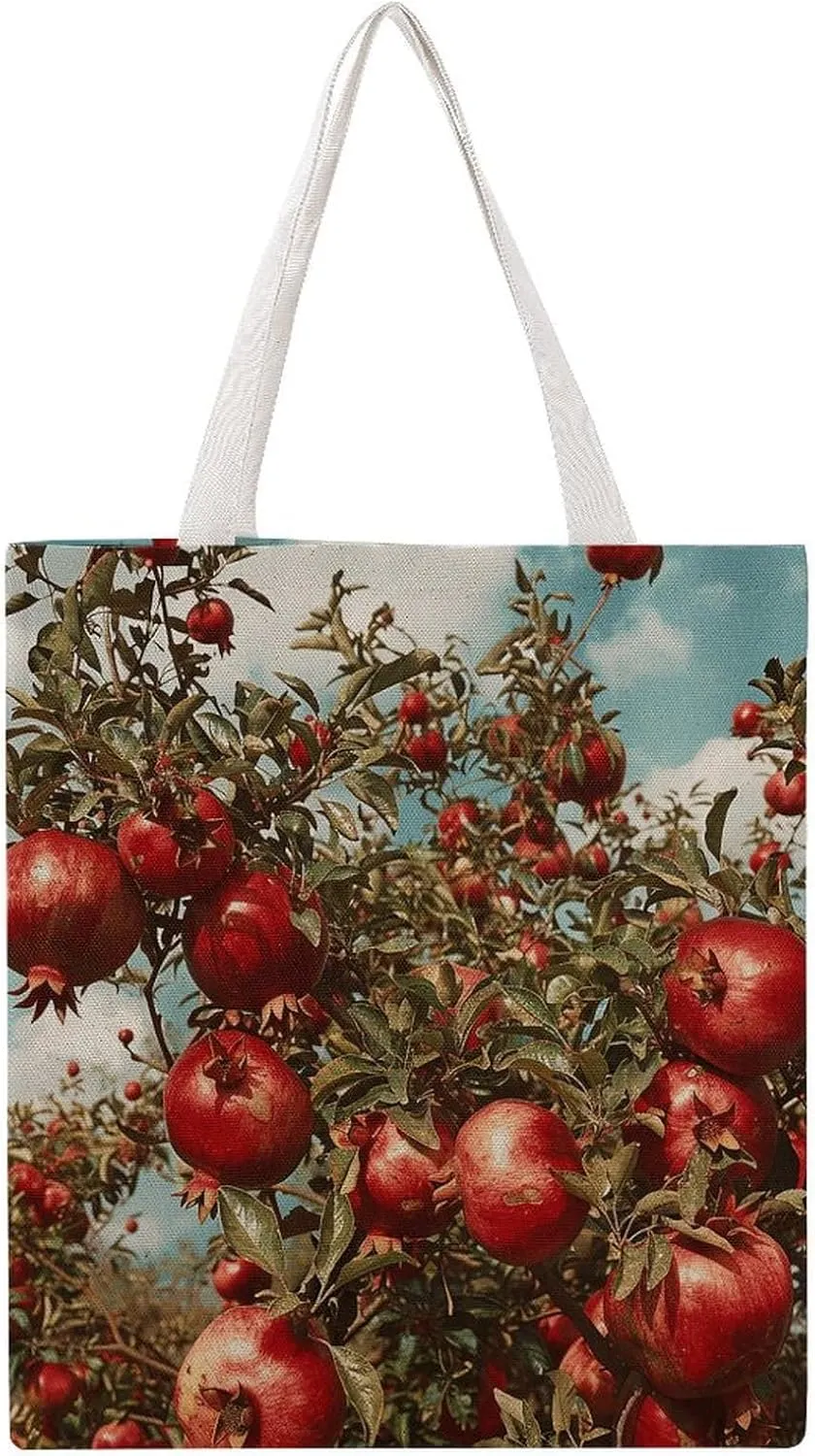 Grocery Bags Pomegranate Tree Bag for Women Lightweight Beach Bag Shoulder Bags for Travel Shopping Work Handbag