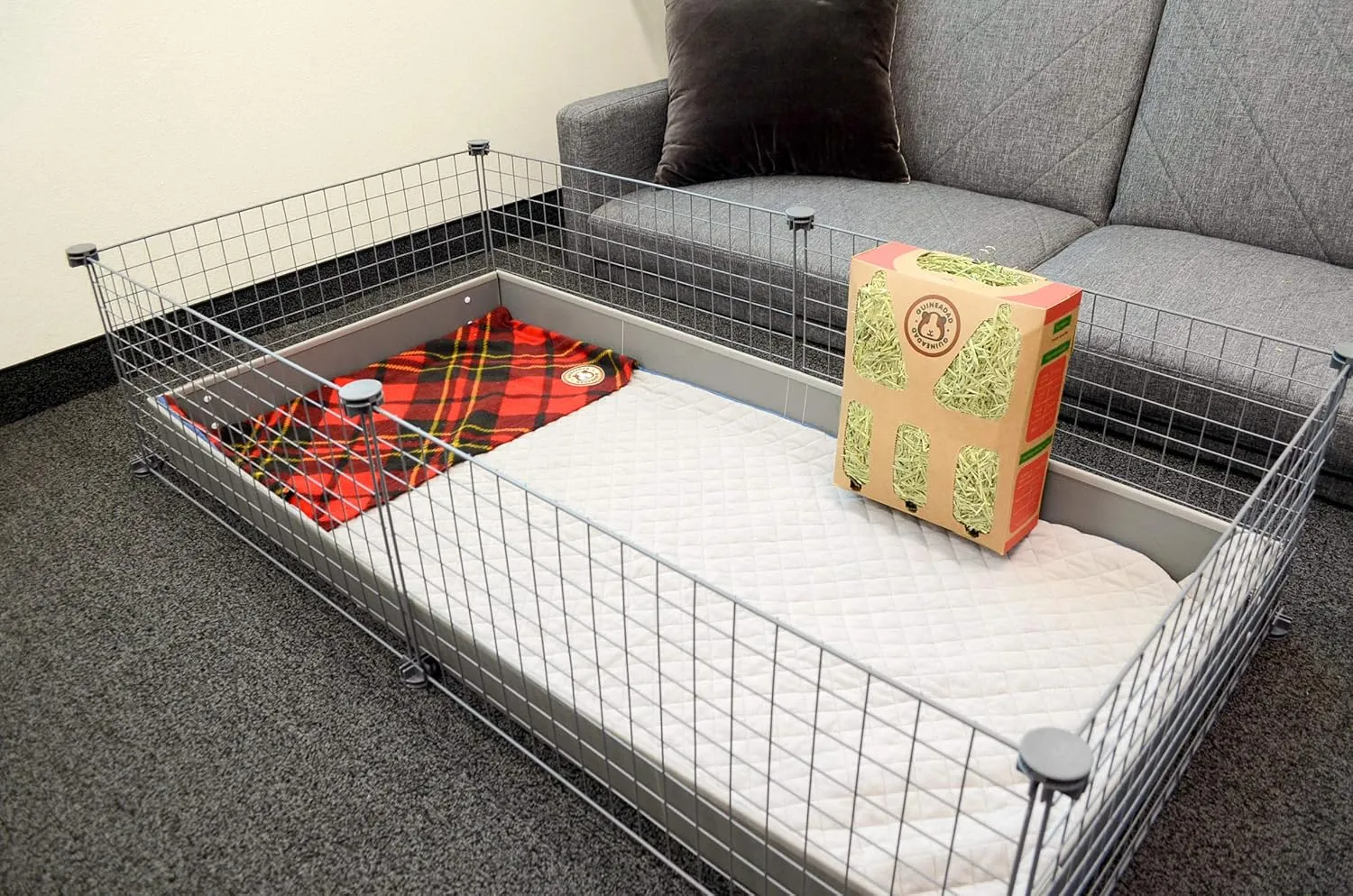 GuineaDad Original Reusable Cage Liner – Plaid Red Fleece Bedding with Burrowing Pocket – Extra Absorbent Bamboo Core & Waterproof Bottom – Fits C&C 2x4 Guinea Pig Cages – Small Animal Supplies