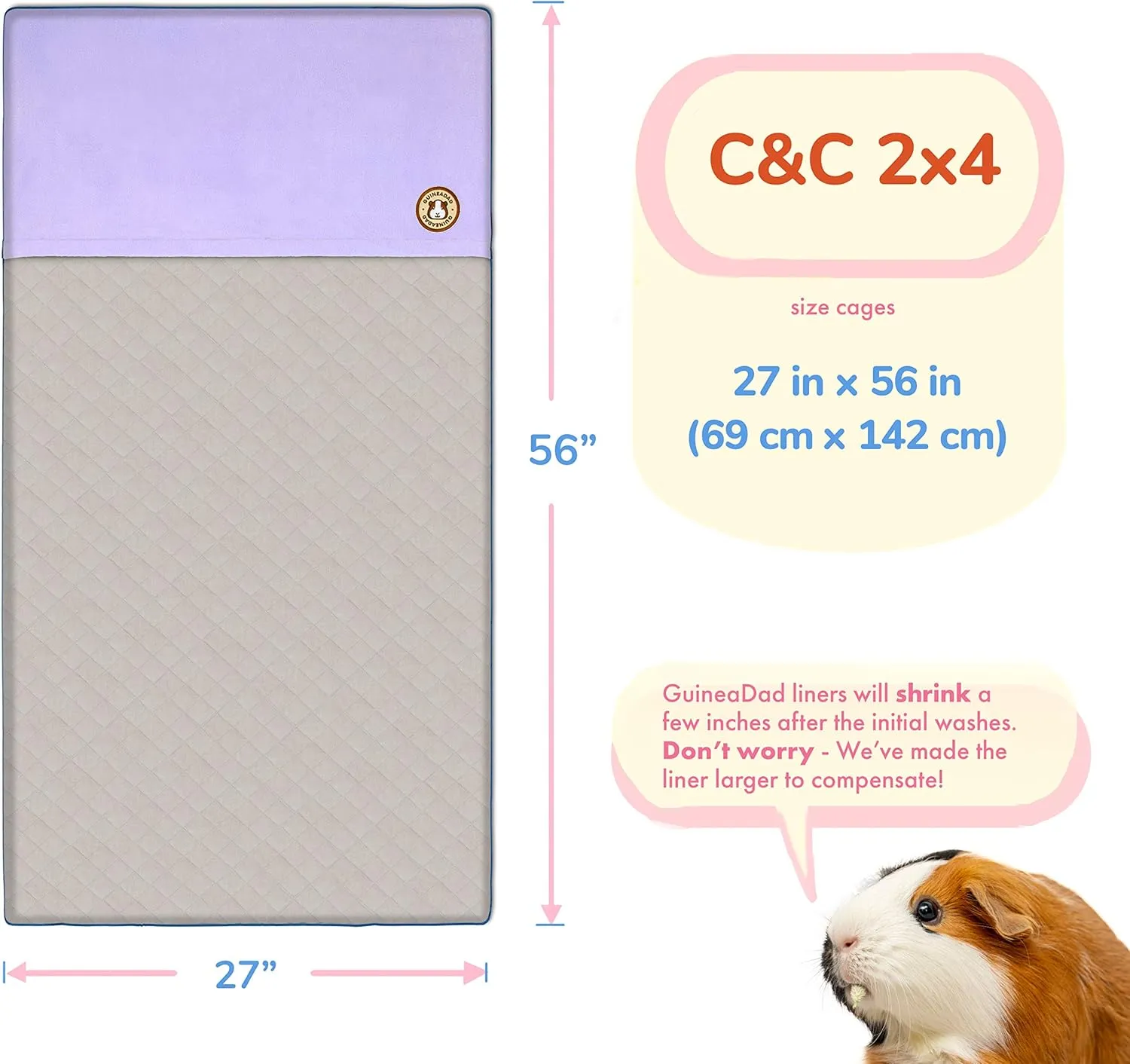 GuineaDad Original Reusable Cage Liner – Plaid Red Fleece Bedding with Burrowing Pocket – Extra Absorbent Bamboo Core & Waterproof Bottom – Fits C&C 2x4 Guinea Pig Cages – Small Animal Supplies