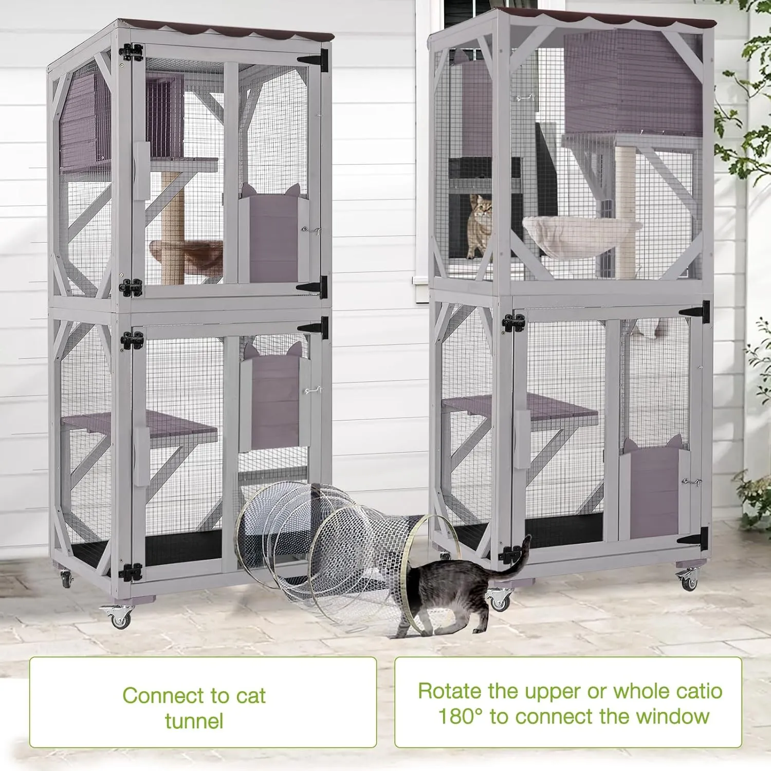 GUTINNEEN Outdoor Catio Large Cat Enclosure with Wheels, Resting Box, Sisal Post and Basket Indoor Cat House for Window,Patio,Garden 62.8" H