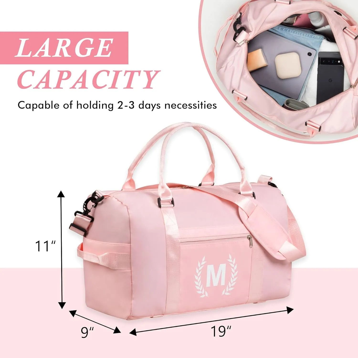 Gym Bag for Women, Fitness Workout Sports Travel Duffle Bag with Wet Pocket & Shoes Compartment, Great Present for Gym Lovers
