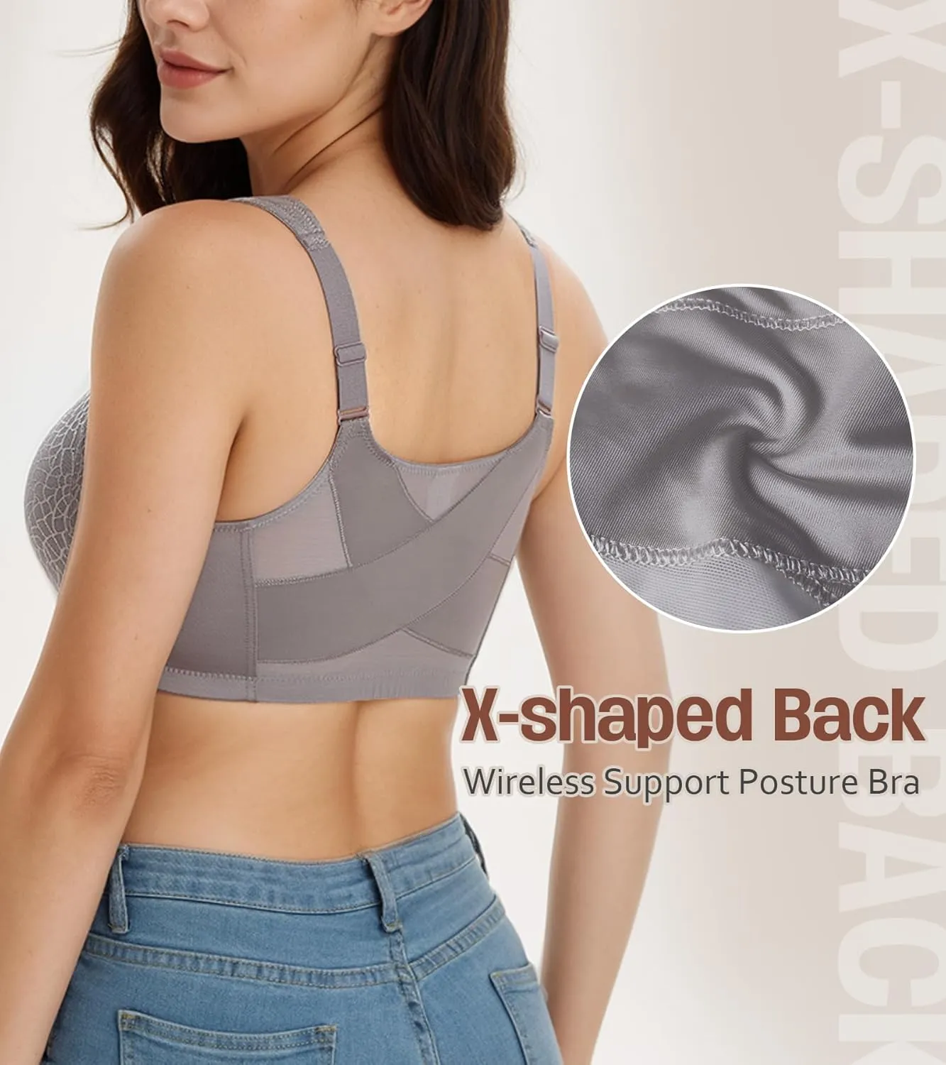 HACI Front Closure Posture Bra Back Support Unpadded Wireless Support Everyday