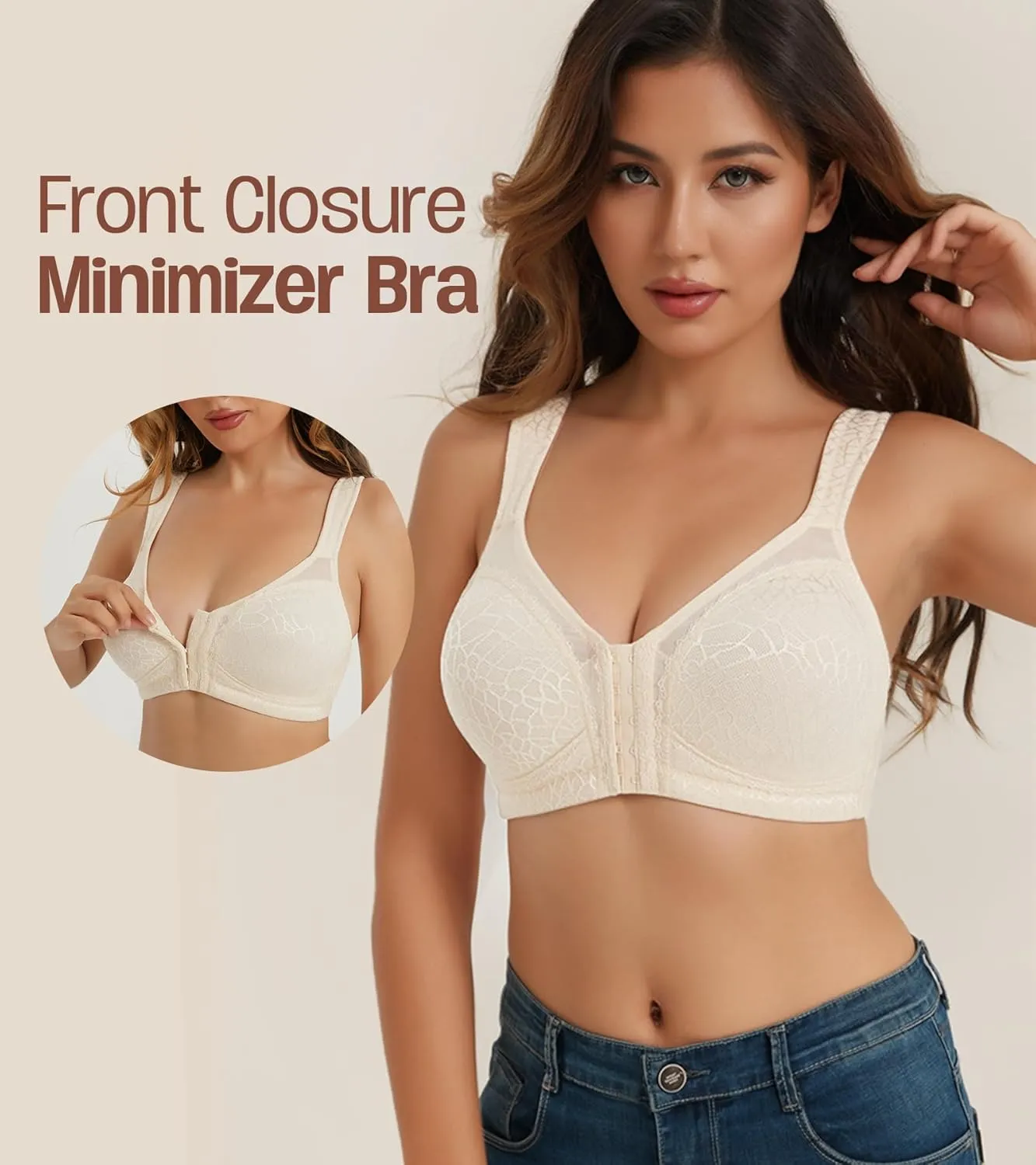 HACI Front Closure Posture Bra Back Support Unpadded Wireless Support Everyday