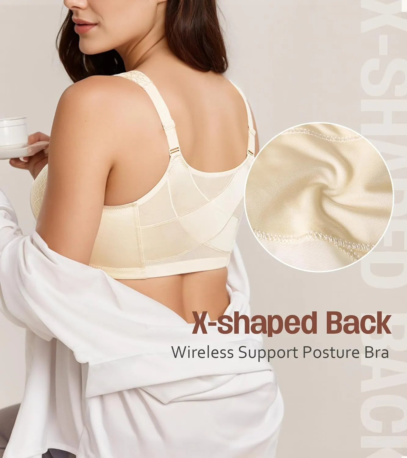 HACI Front Closure Posture Bra Back Support Unpadded Wireless Support Everyday