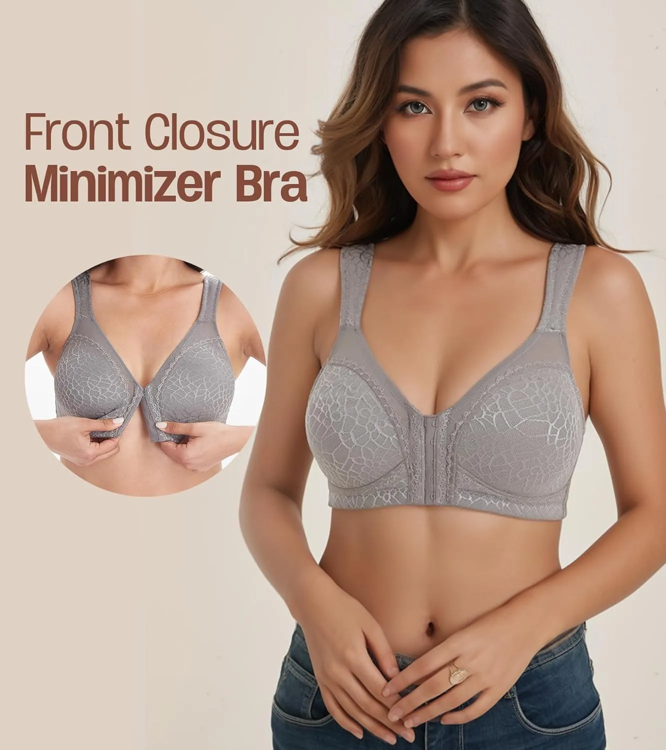 HACI Front Closure Posture Bra Back Support Unpadded Wireless Support Everyday