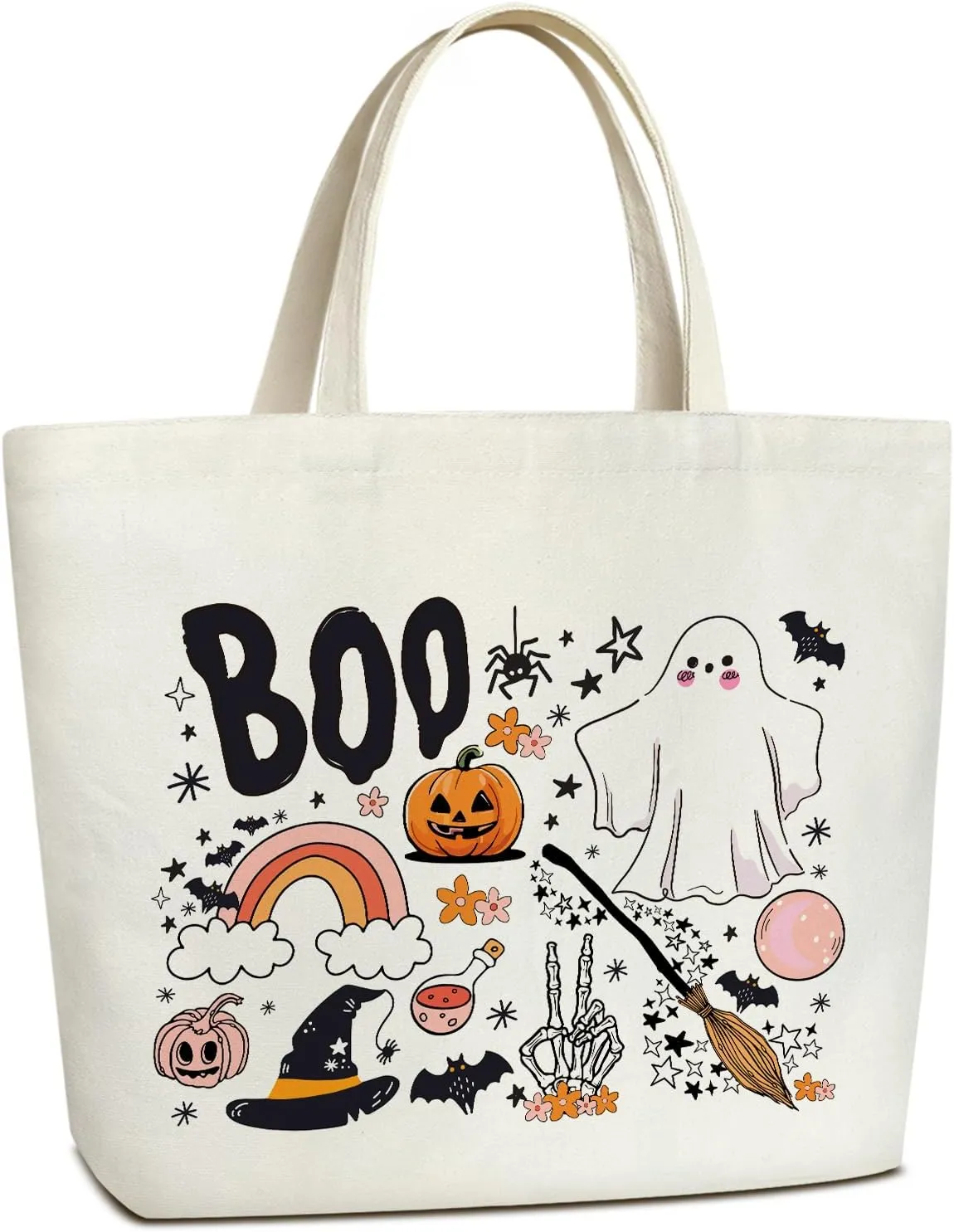 Halloween Shoulder Bag, Aesthetic Canvas Tote Bag for Women, Reusable Grocery Shopping Bag Gifts for Halloween