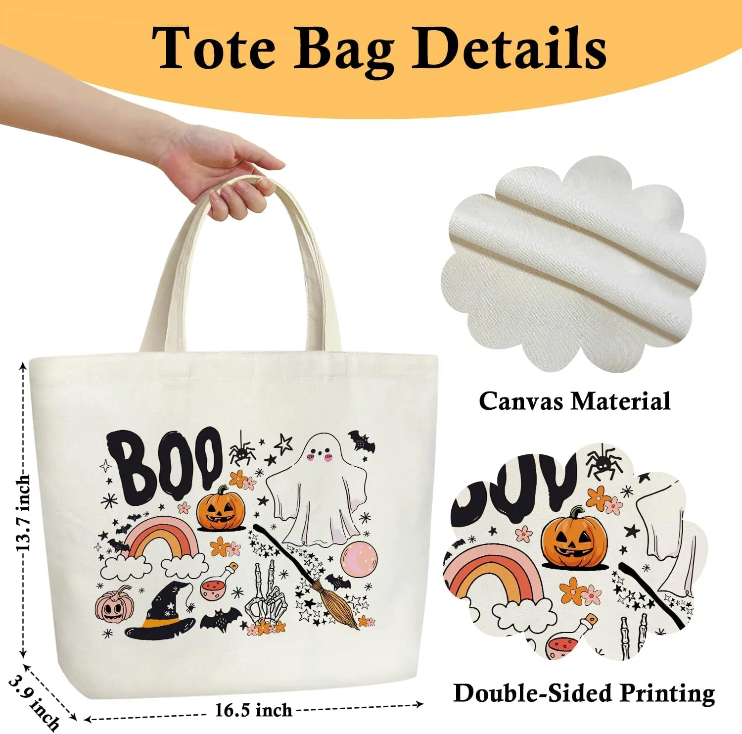 Halloween Shoulder Bag, Aesthetic Canvas Tote Bag for Women, Reusable Grocery Shopping Bag Gifts for Halloween