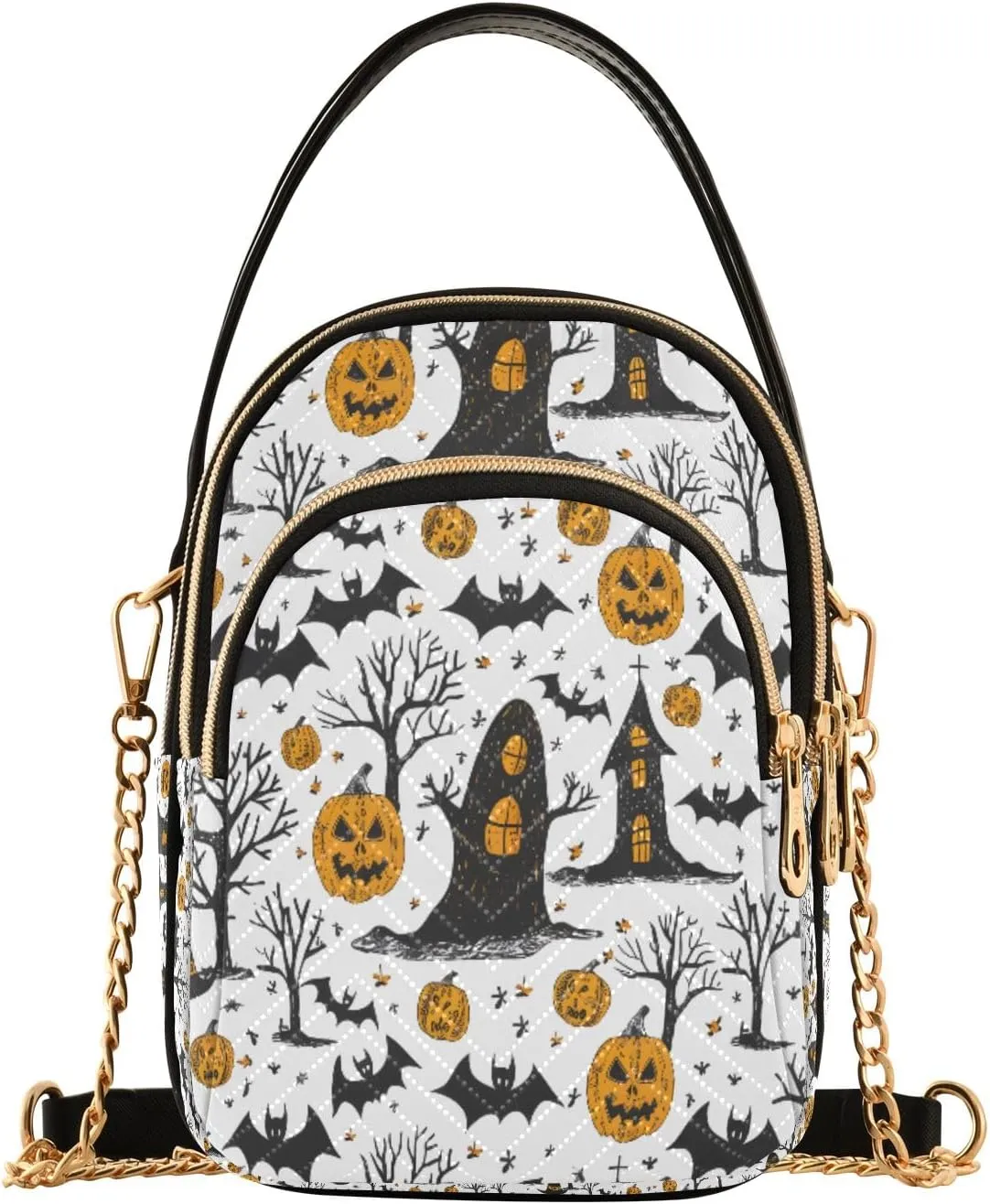 Halloween Tomb and Pumpkin Crossbody Handbags for Women Casual Leather Shoulder Phone Purse