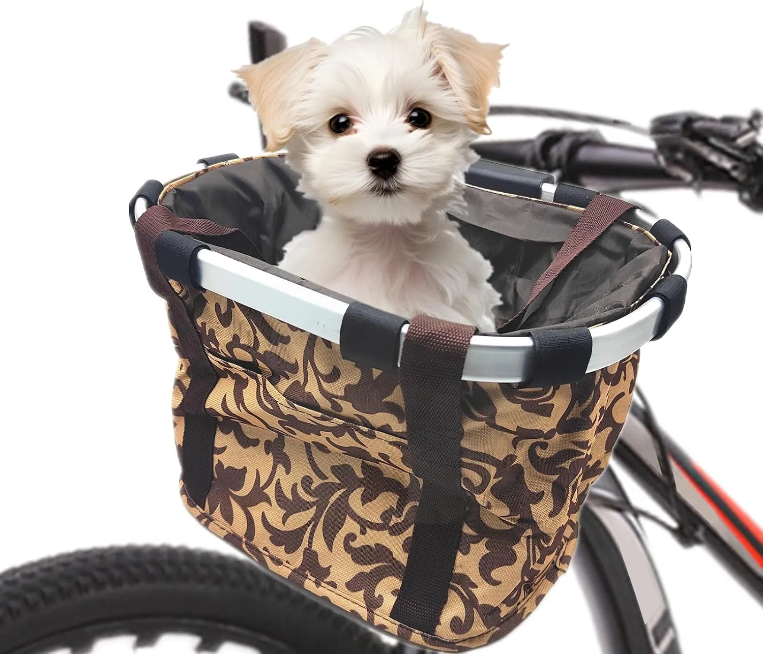 Hamiledyi Folding Bike Basket for Dog,Soft-Sided Bycicle Carrier Detachable Front Basket - Small Cat Dog Cycling Carrier