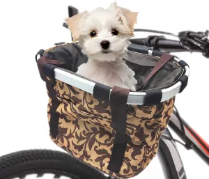 Hamiledyi Folding Bike Basket for Dog,Soft-Sided Bycicle Carrier Detachable Front Basket - Small Cat Dog Cycling Carrier