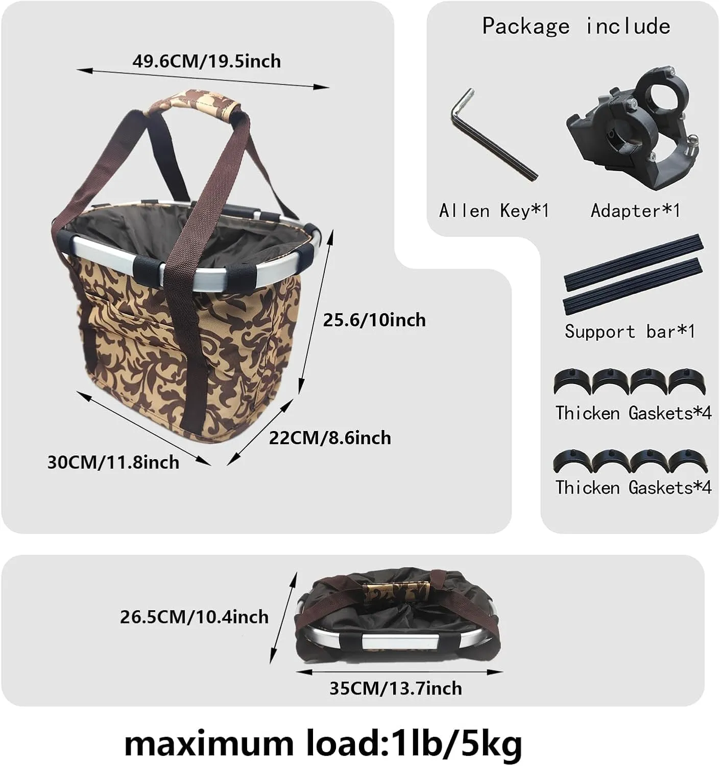 Hamiledyi Folding Bike Basket for Dog,Soft-Sided Bycicle Carrier Detachable Front Basket - Small Cat Dog Cycling Carrier