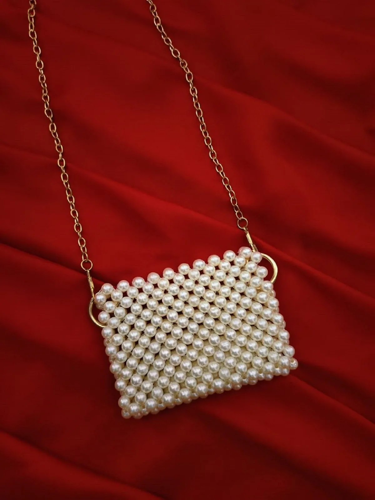 Handcrafted Mini Off-White Beaded Pouch