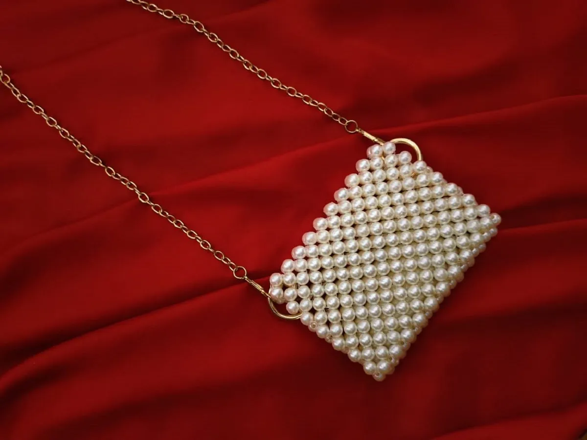 Handcrafted Mini Off-White Beaded Pouch