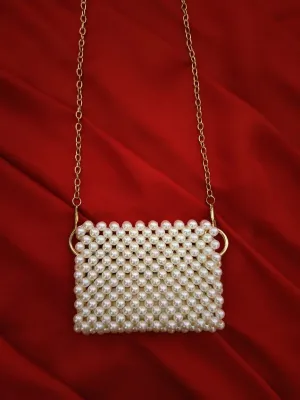 Handcrafted Mini Off-White Beaded Pouch